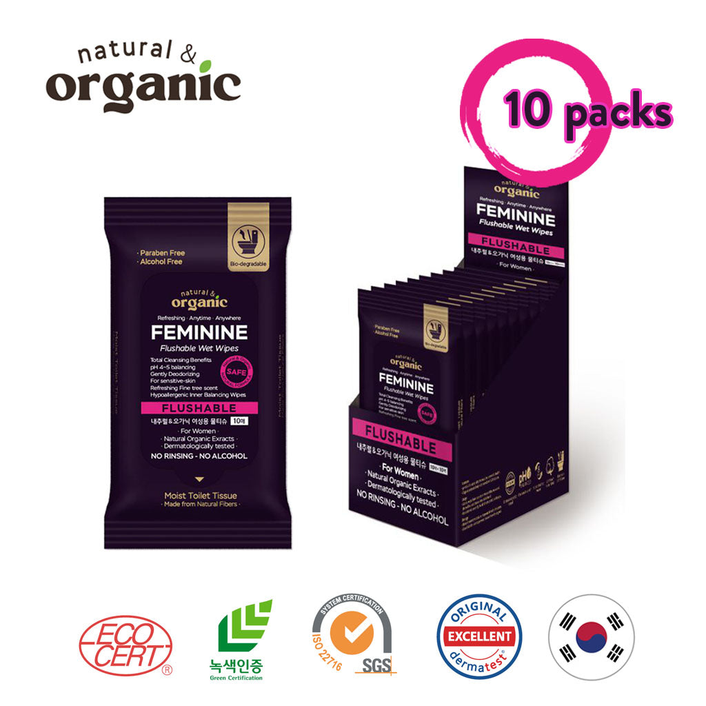 Natural & Organic Premium Portable Feminine Flushable Wipes