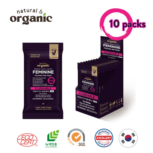 Natural & Organic Premium Portable Feminine Flushable Wipes
