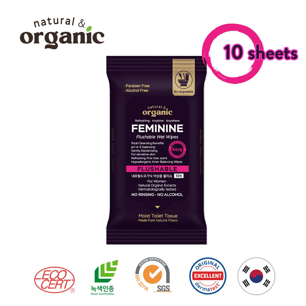 Natural & Organic Premium Portable Feminine Flushable Wipes
