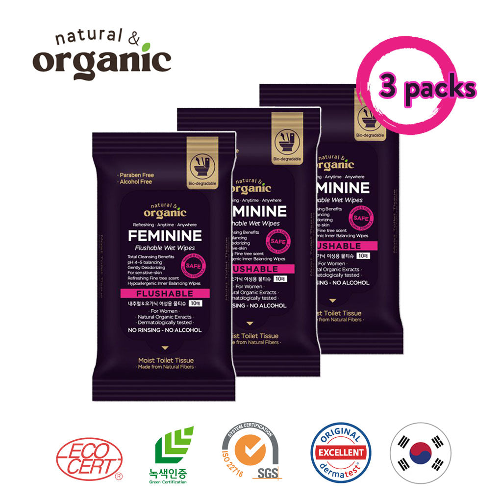 Natural & Organic Premium Portable Feminine Flushable Wipes