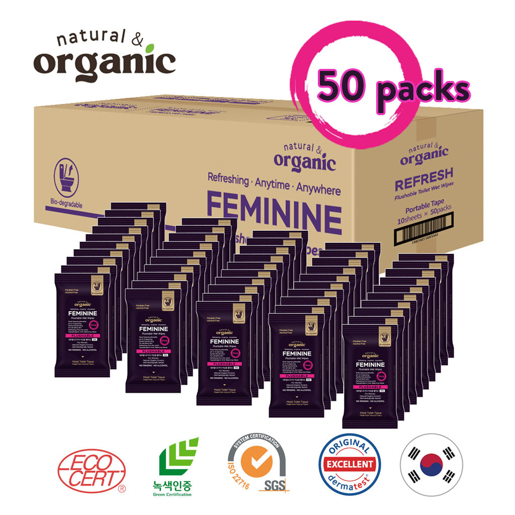 Natural & Organic Premium Portable Feminine Flushable Wipes