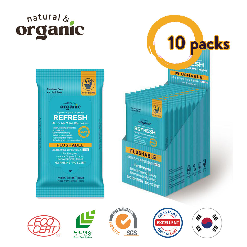 Natural & Organic Premium Portable Flushable Wipes