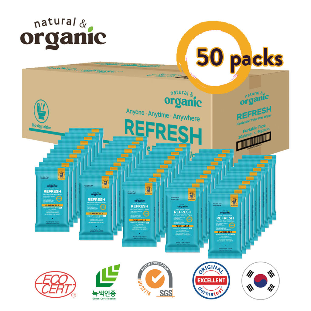Natural & Organic Premium Portable Flushable Wipes