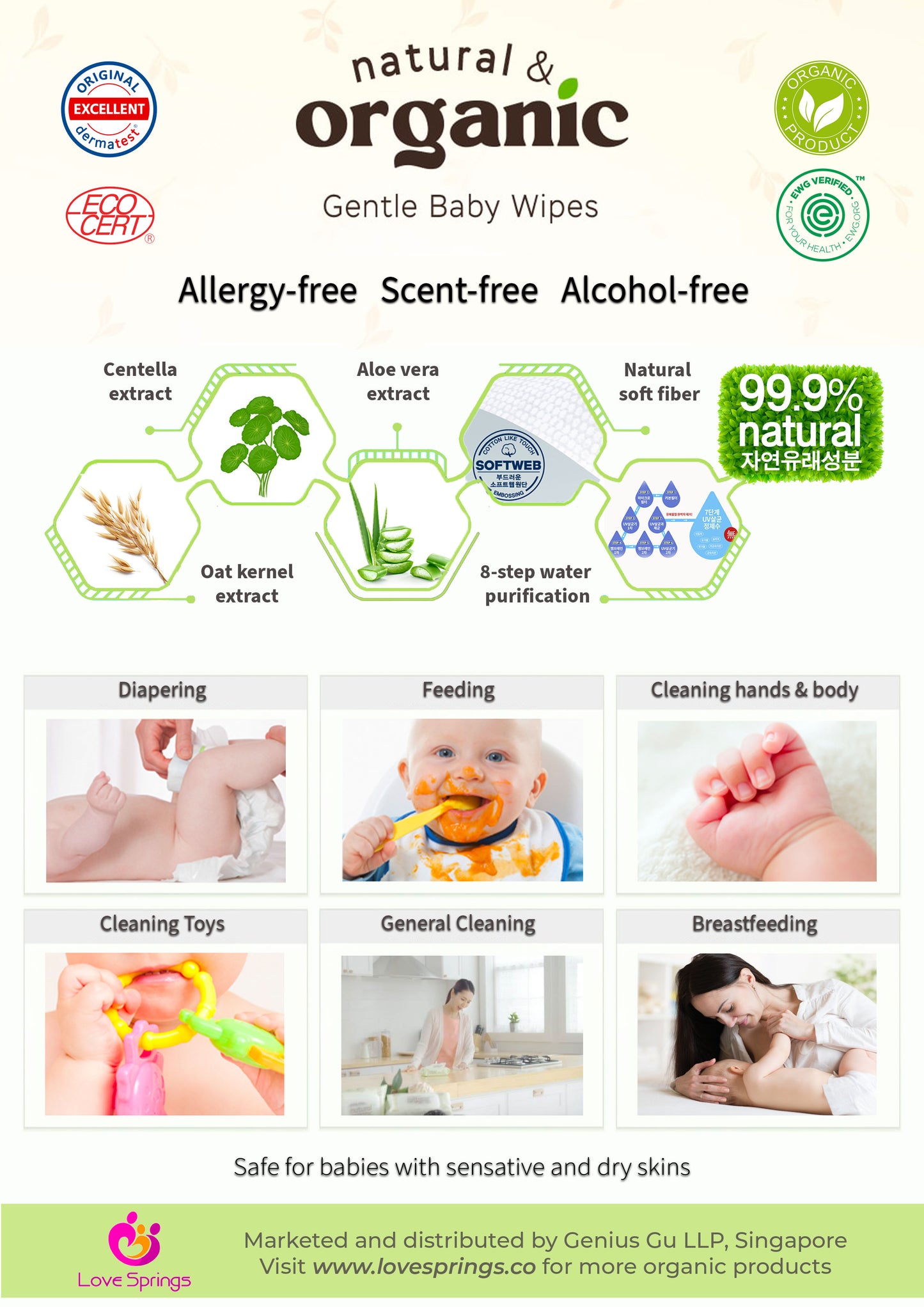 Natural & Organic Daily Care Baby Wet Wipes, Travel Pack