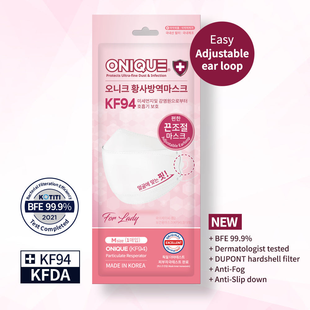 ONIQUE KF94 3D mask M size, White, BFE 99.9%