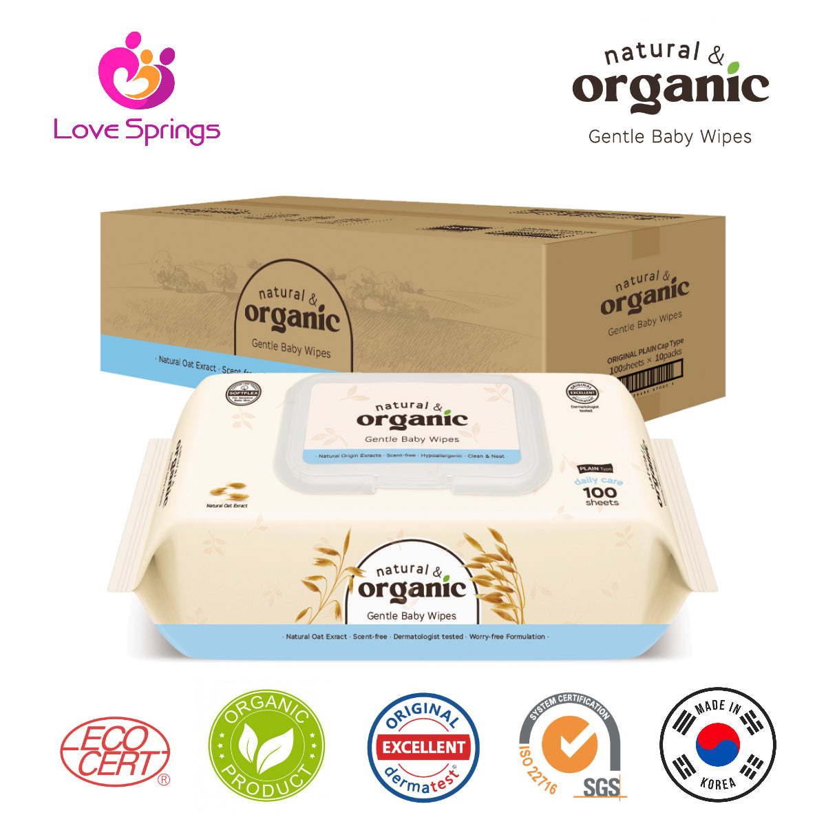 Natural & Organic Daily Care Baby Wipes, CAP type