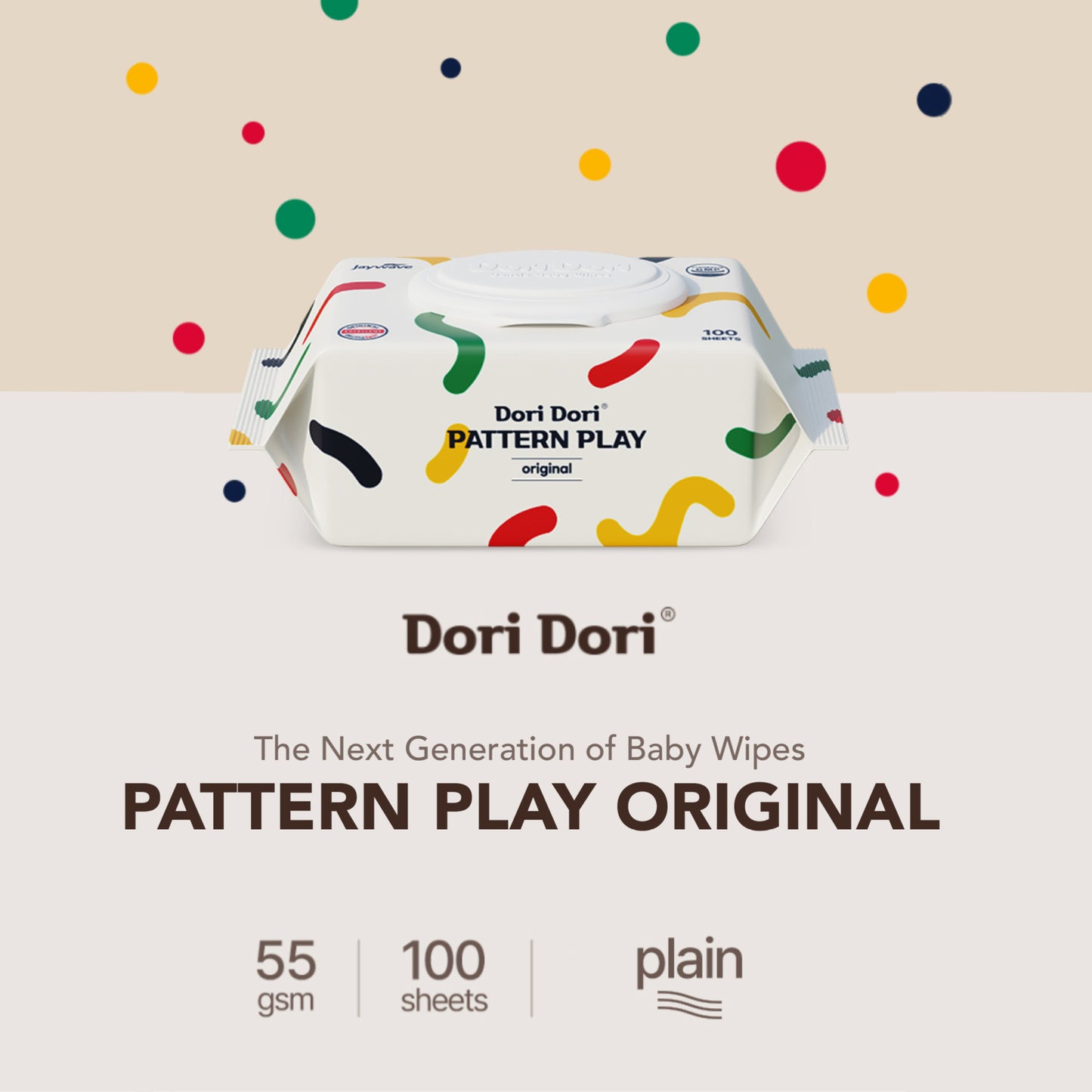 Dori Dori Pattern Play Original Plain Spunlace Thick Baby Wet wipes with CAP 100x10packs