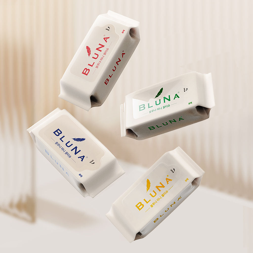 Bluna Mini pocket-sized wet wipes (8 sheets x 8 packs x 10 packs)