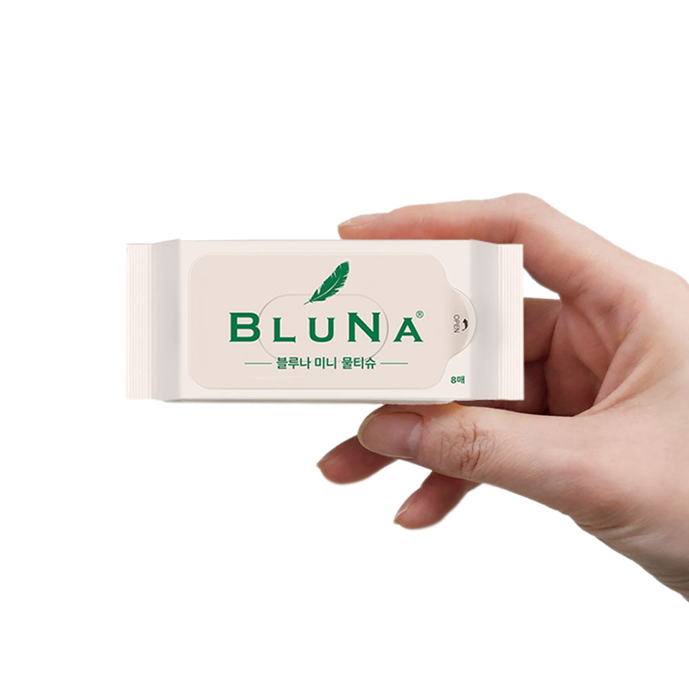 Bluna Mini pocket-sized wet wipes (8 sheets x 8 packs x 10 packs)