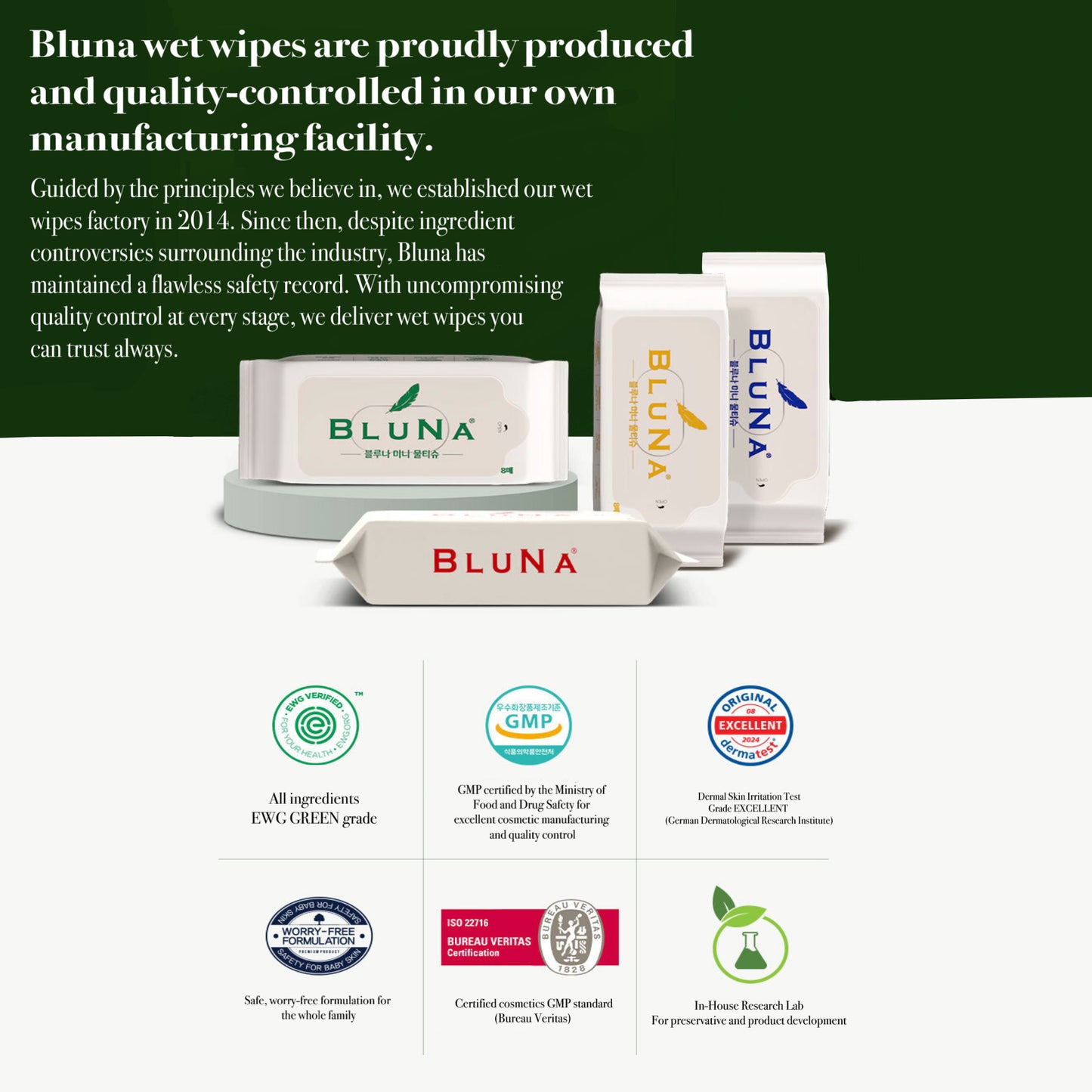 Bluna Mini pocket-sized wet wipes (8 sheets x 8 packs x 10 packs)