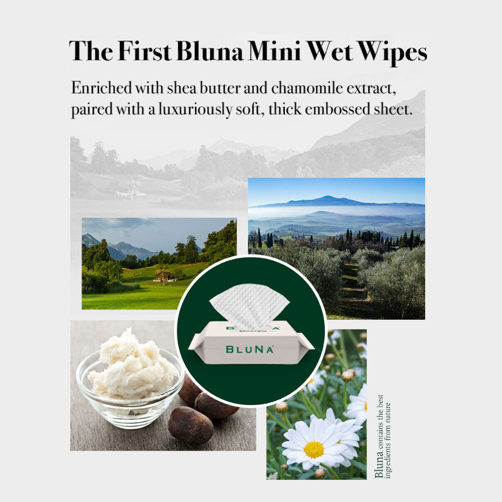 Bluna Mini pocket-sized wet wipes (8 sheets x 8 packs x 10 packs)