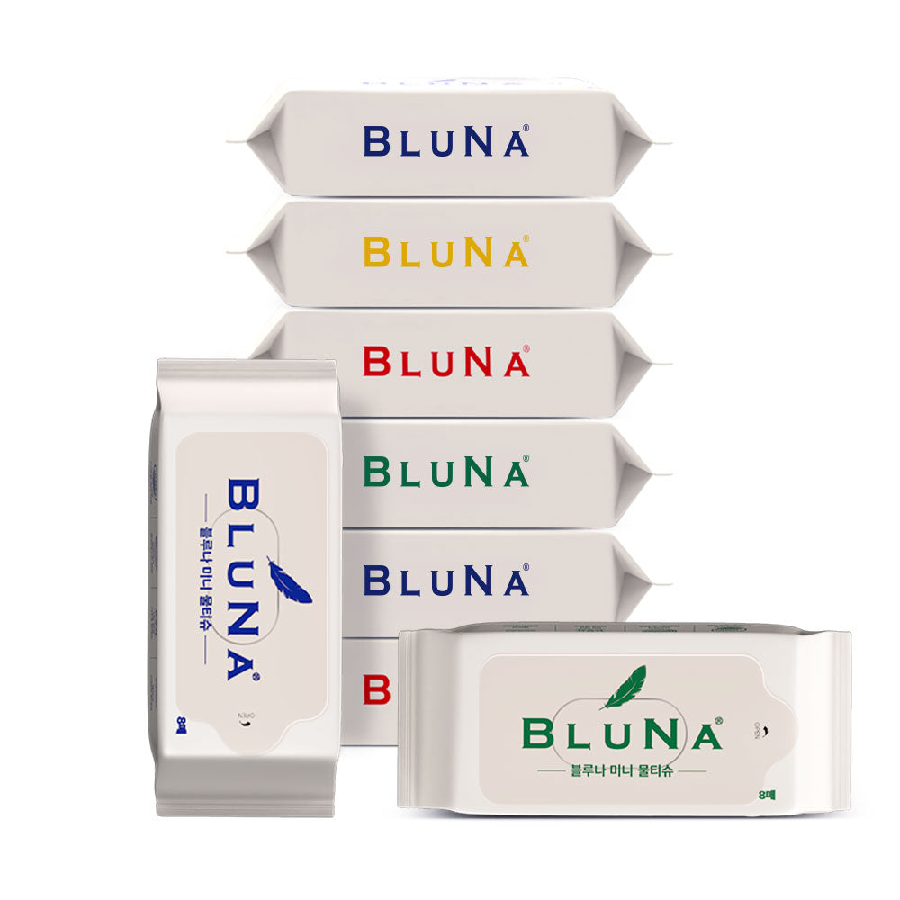 Bluna Mini pocket-sized wet wipes (8 sheets x 8 packs x 10 packs)