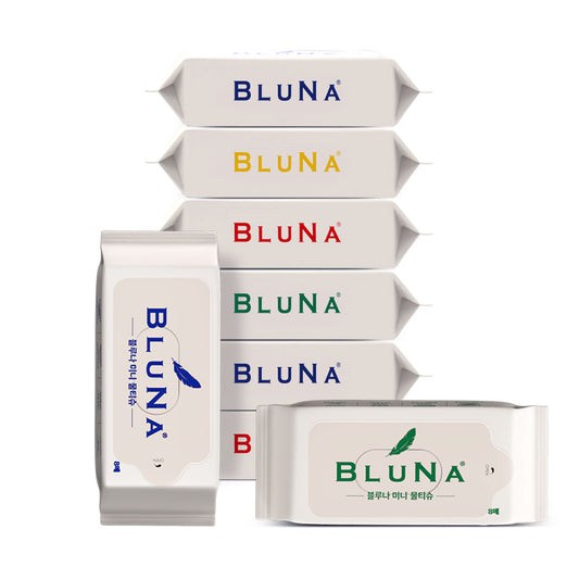 Bluna Mini pocket-sized wet wipes (8 sheets x 8 packs x 10 packs)