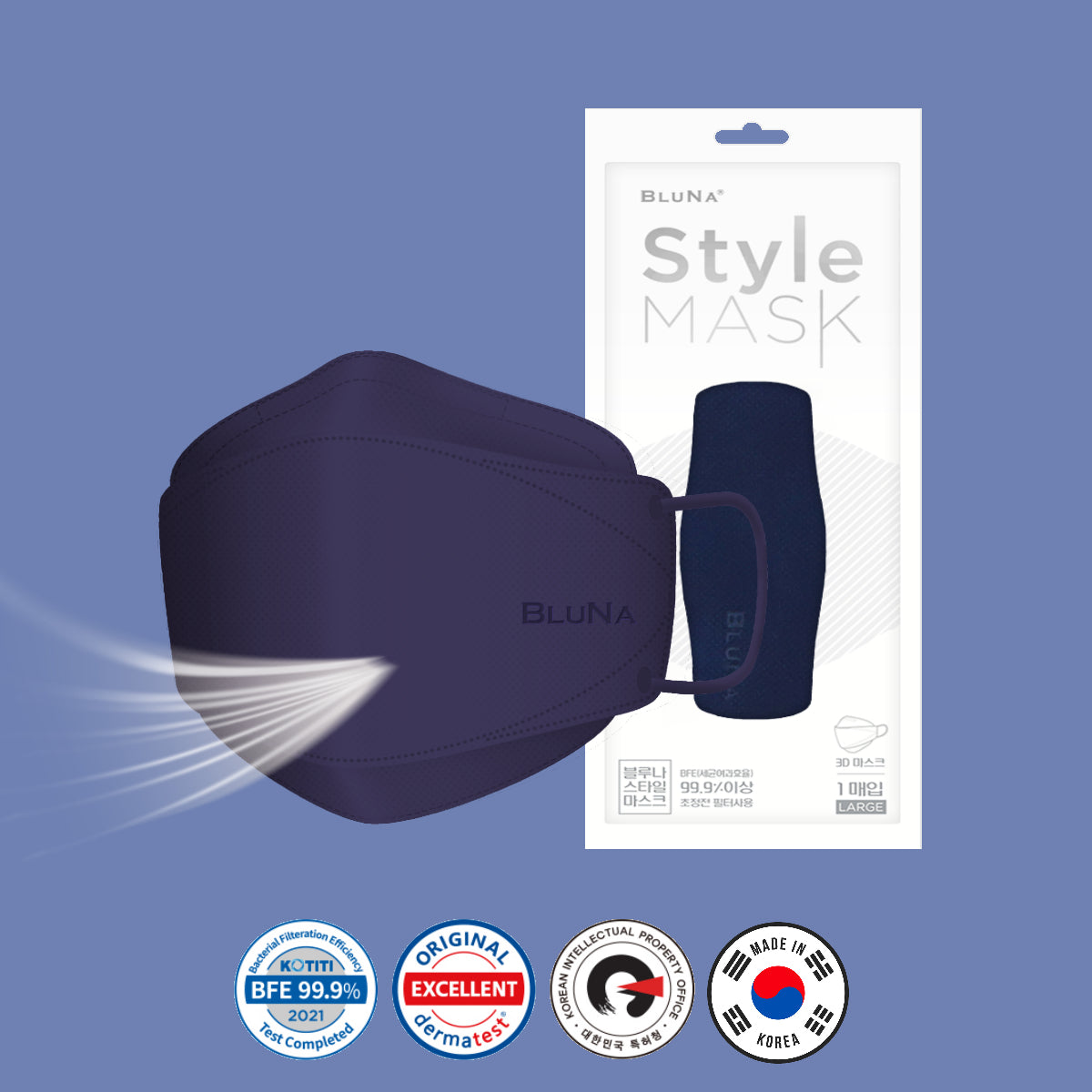 BLUNA 3D Adult Style Mask, Navy Colour, BFE 99.9%