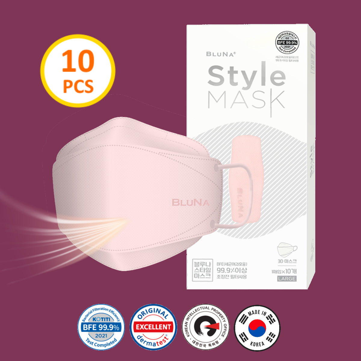 BLUNA 3D Adult Style Mask, Rose Colour, BFE 99.9%