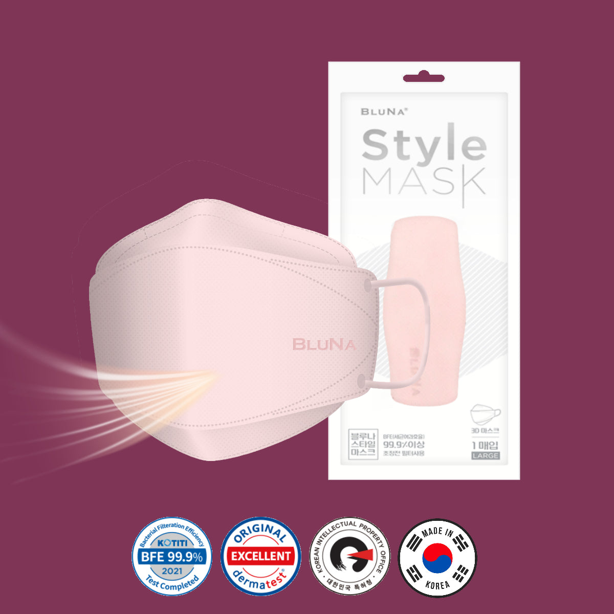 BLUNA 3D Adult Style Mask, Rose Colour, BFE 99.9%