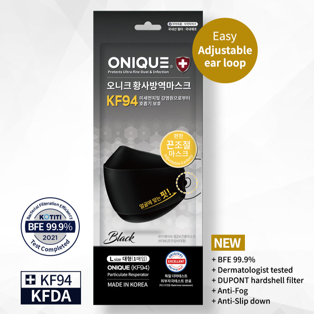ONIQUE KF94 3D mask L size, Black, BFE 99.9%