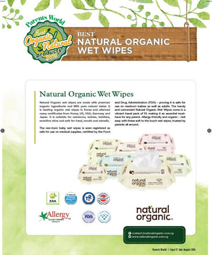 natural & organic Daily Care Baby Wipes, CAP type (100 sheets x 10 packs)