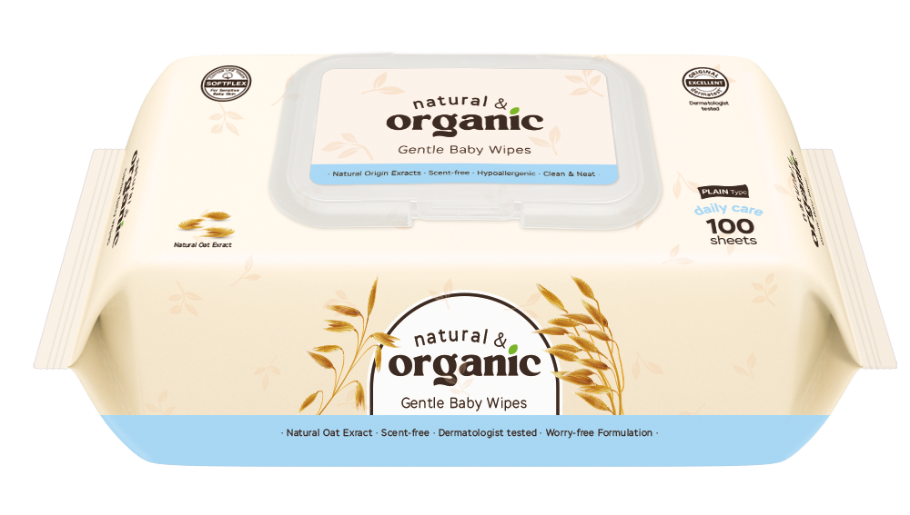 natural & organic Daily Care Baby Wipes, CAP type (100 sheets x 10 packs)
