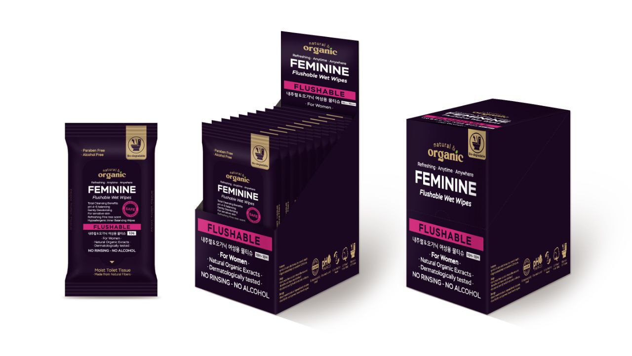 Natural & Organic Premium Portable Feminine Flushable Wipes